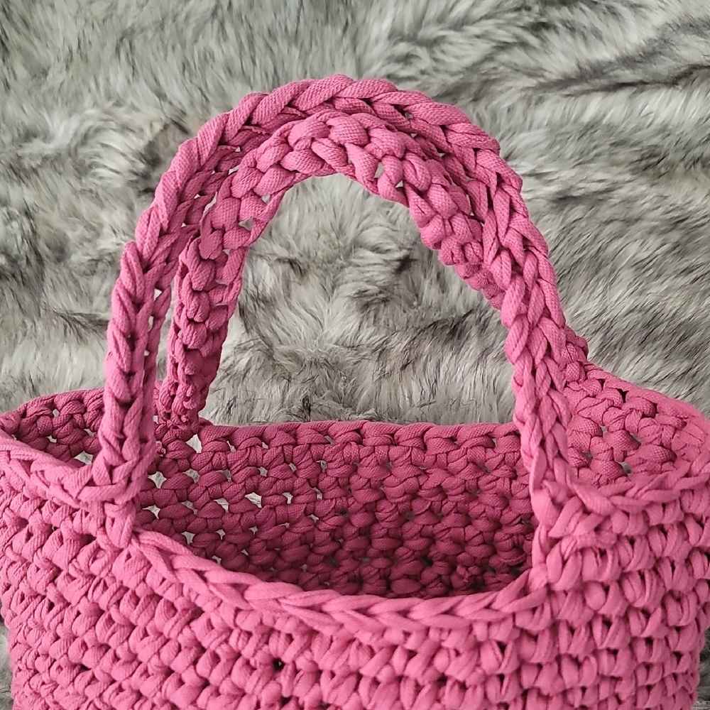 Handcrafted Pink Woven Tote Bag - Picture 3 of 14